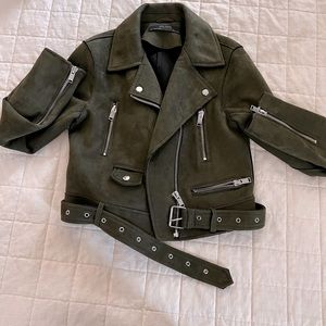 Zara olive green womens suede jacket SMALL